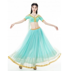 Women girls Exotic belly dance dresses mint Blue red color Indian queen dance belly bollywood stage performance costume female adult dance swing tops skirts